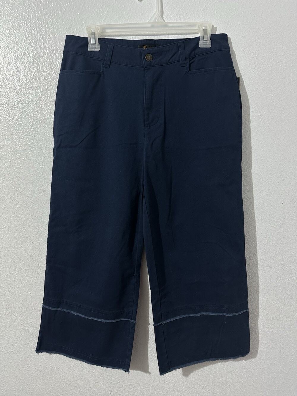 FRYE Women’s Size 10 Navy Blue Wide Leg Crop Pants Raw Hem High Rise NWT